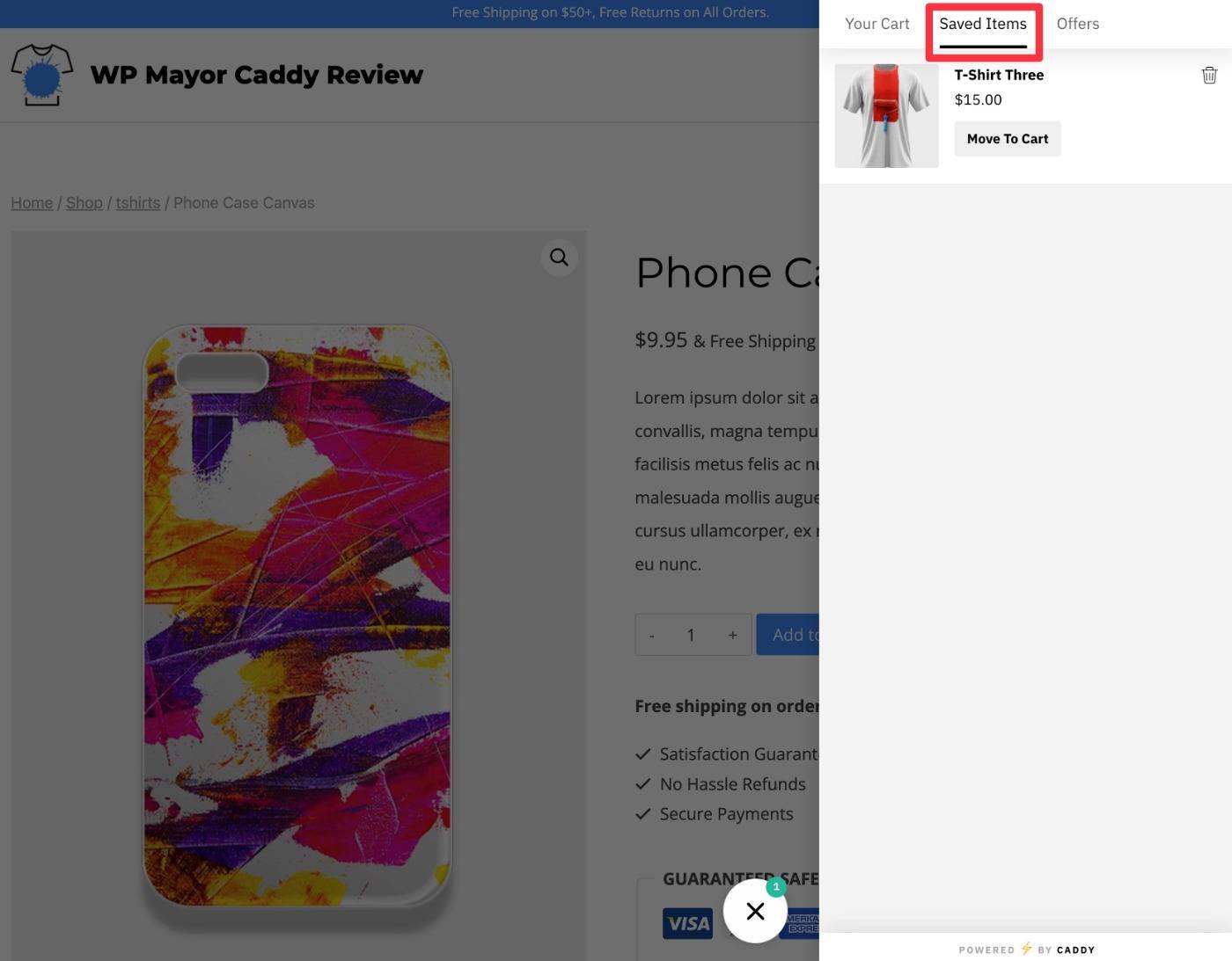 Saved items tab