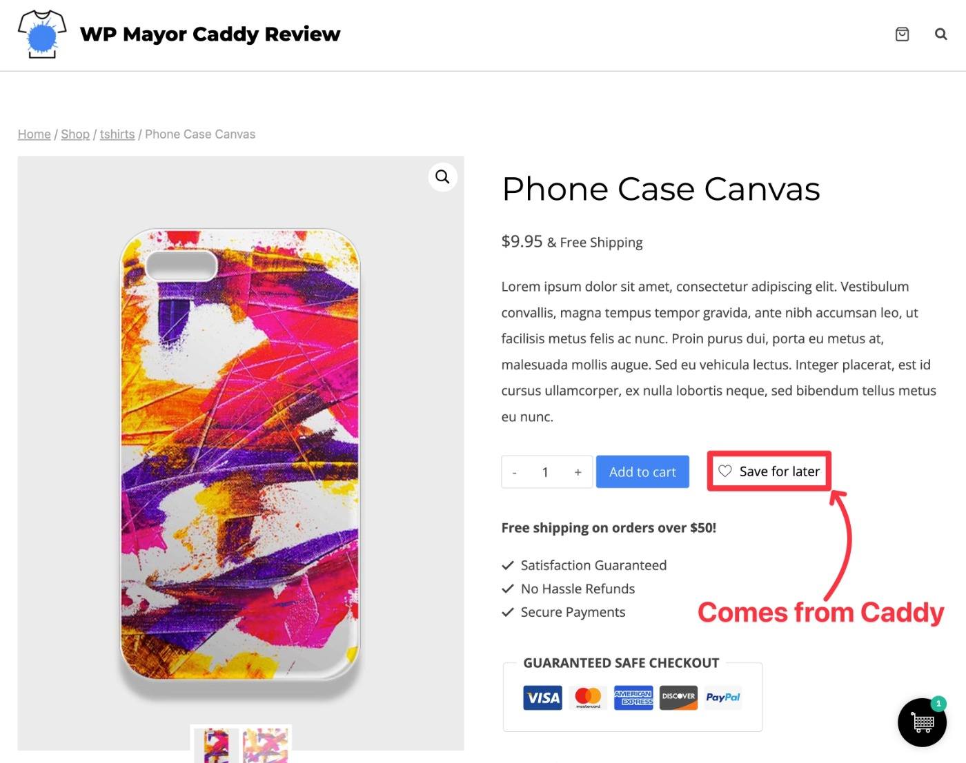 Save for later on product