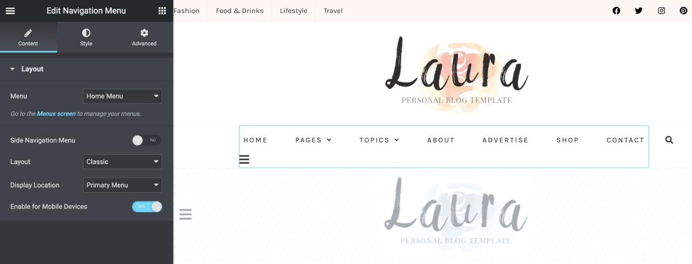 Editing header