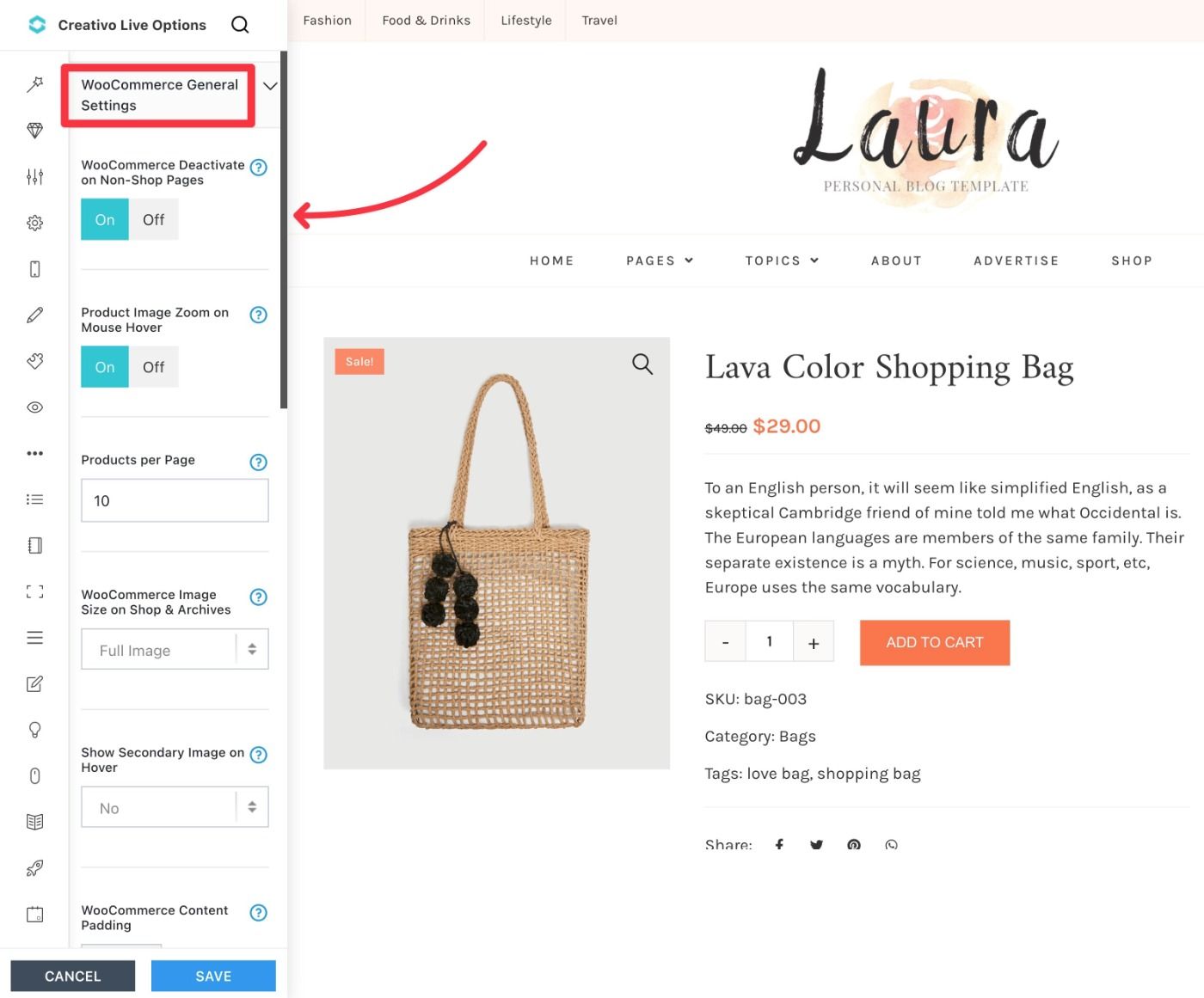 WooCommerce settings