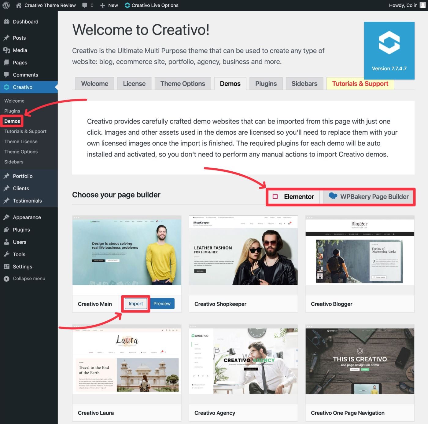 Import Creativo demo
