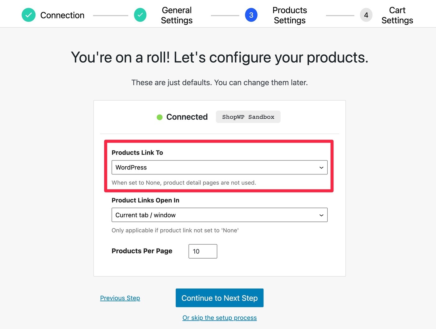 Product settings