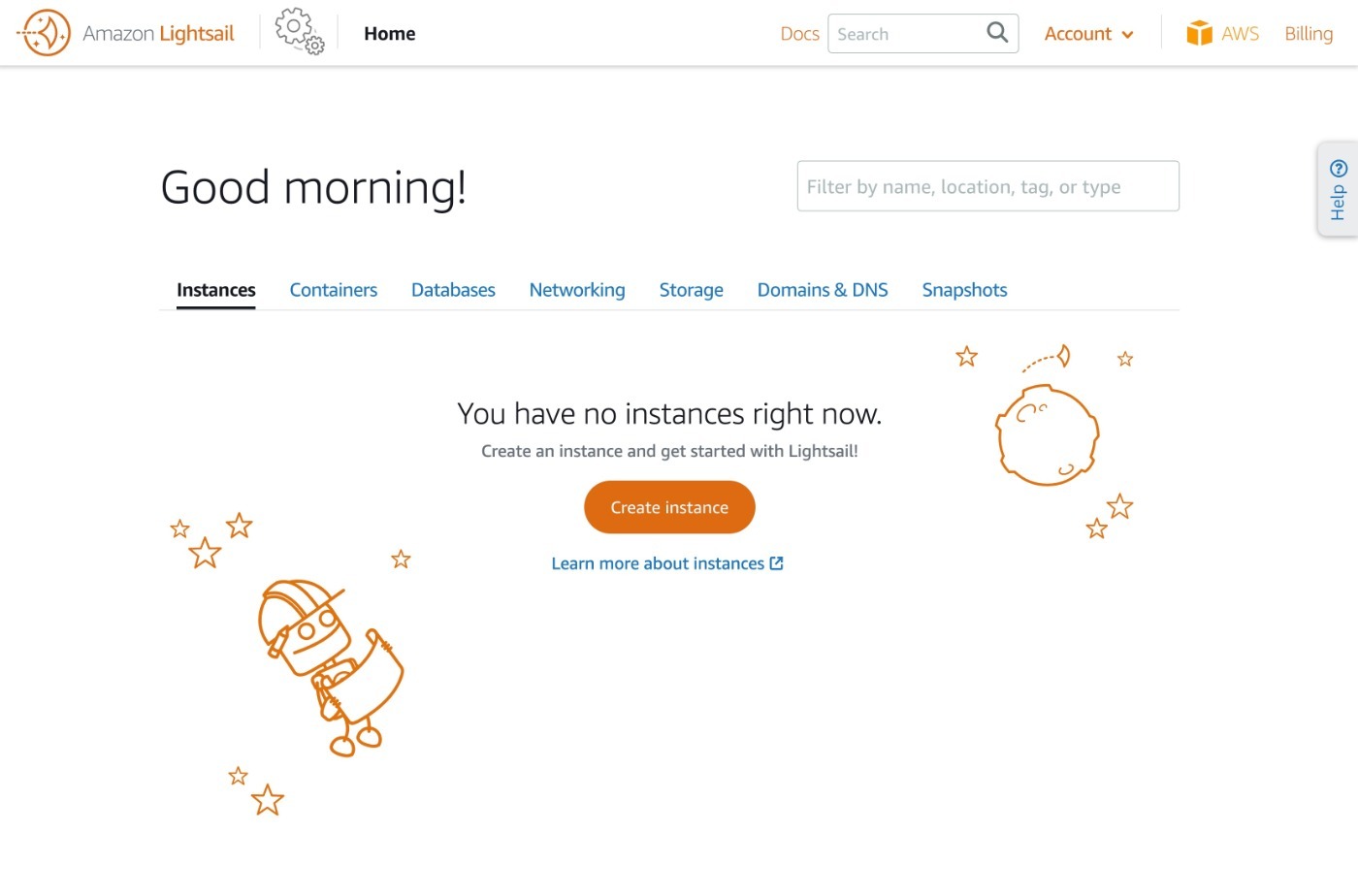 Amazon Lightsail dashboard