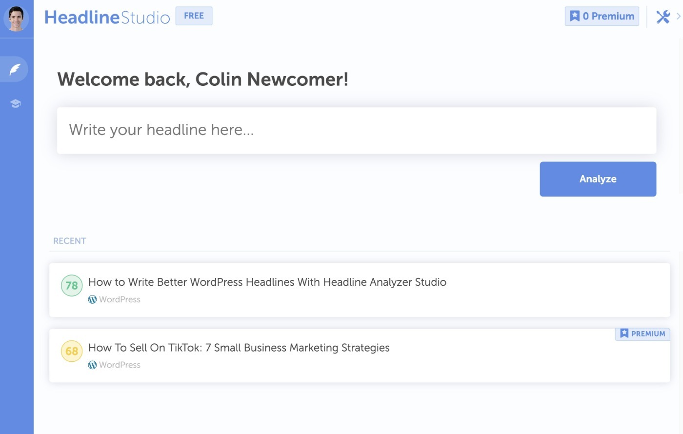 Headline score in website