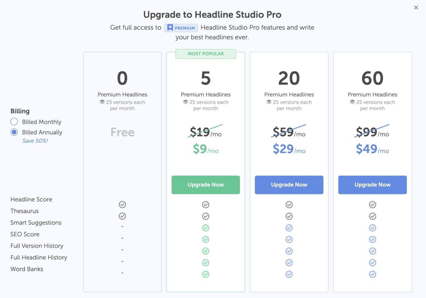 Headline Studio pricing