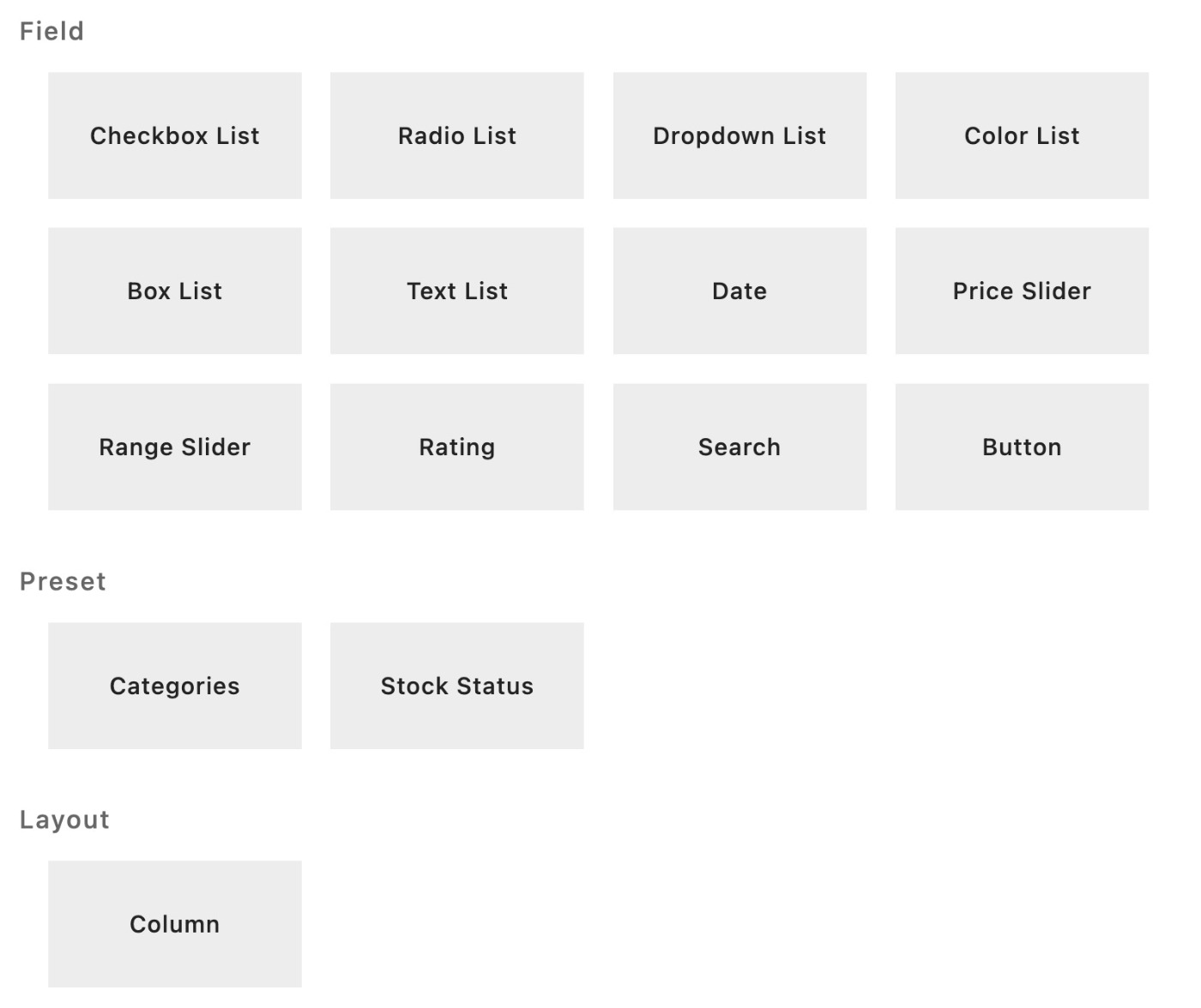 Filter field types