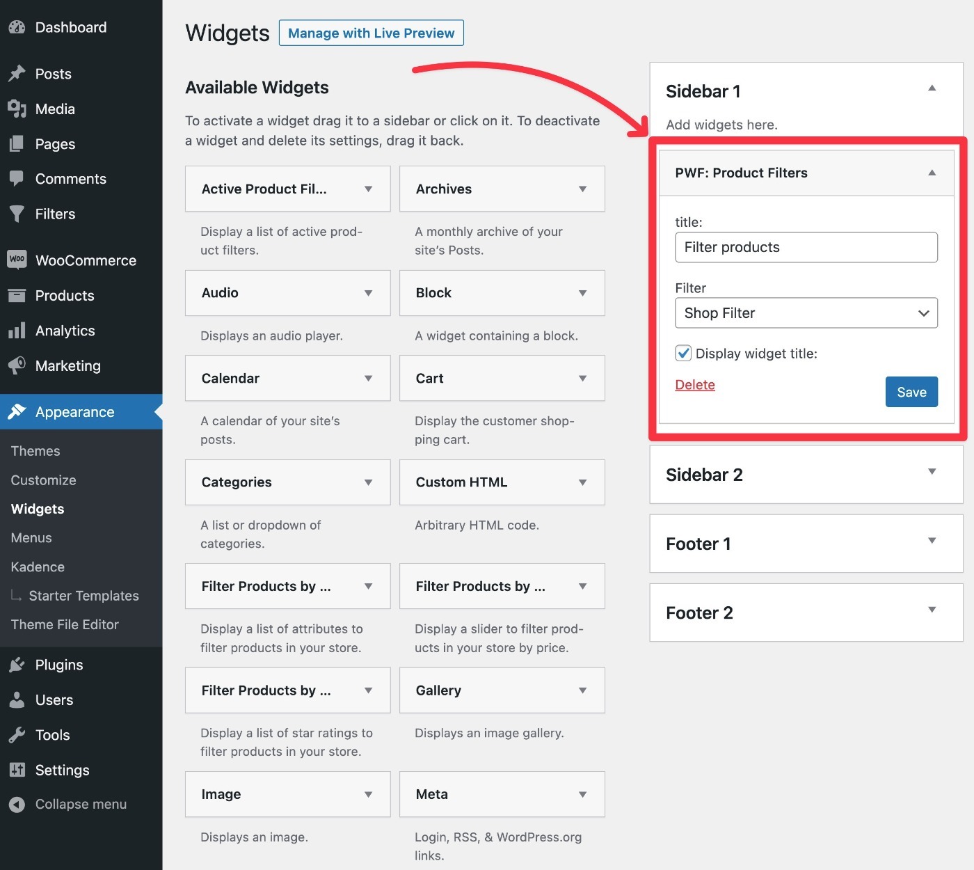 Filter widget