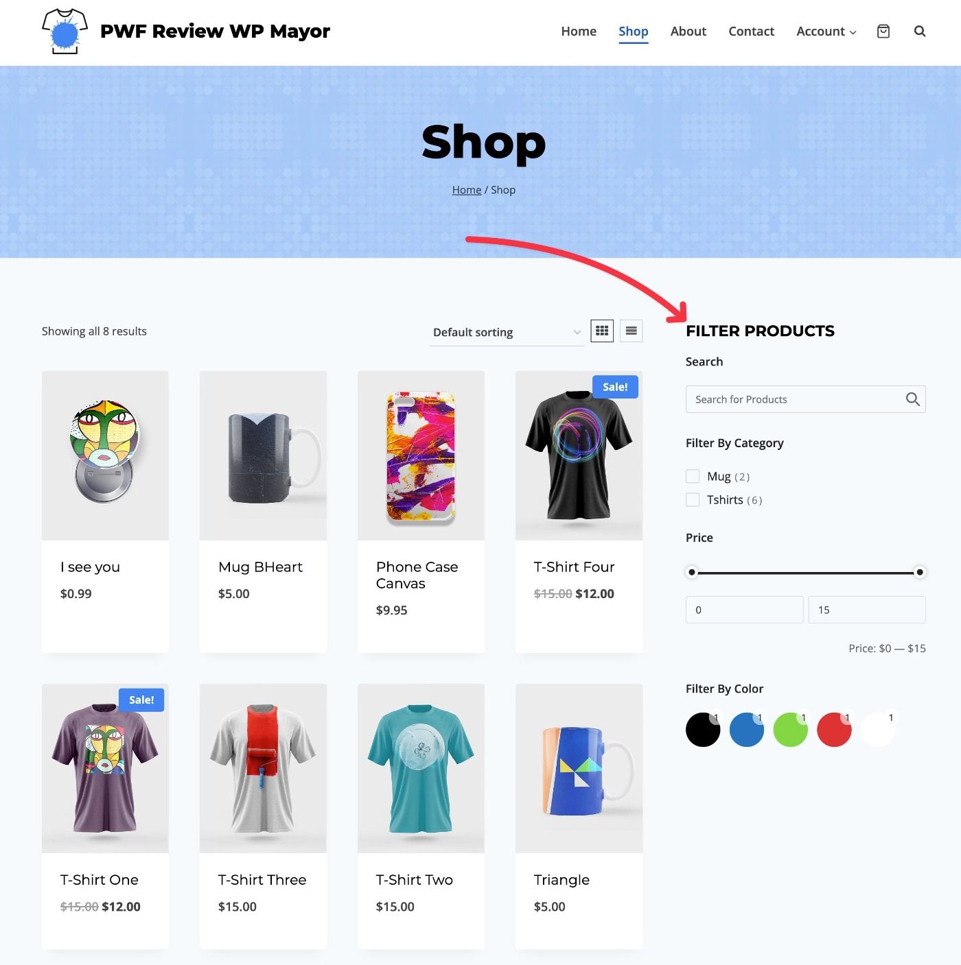 WooCommerce product filter example