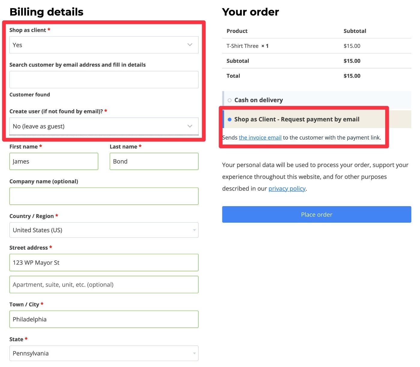 Shop As Client for WooCommerce example