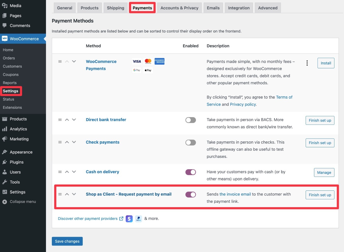Enable payment gateway