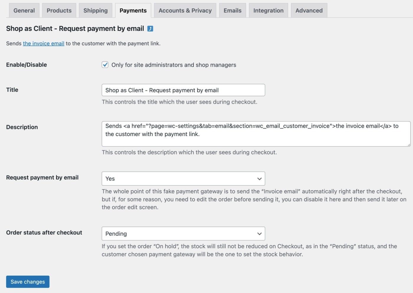 Payment gateway settings