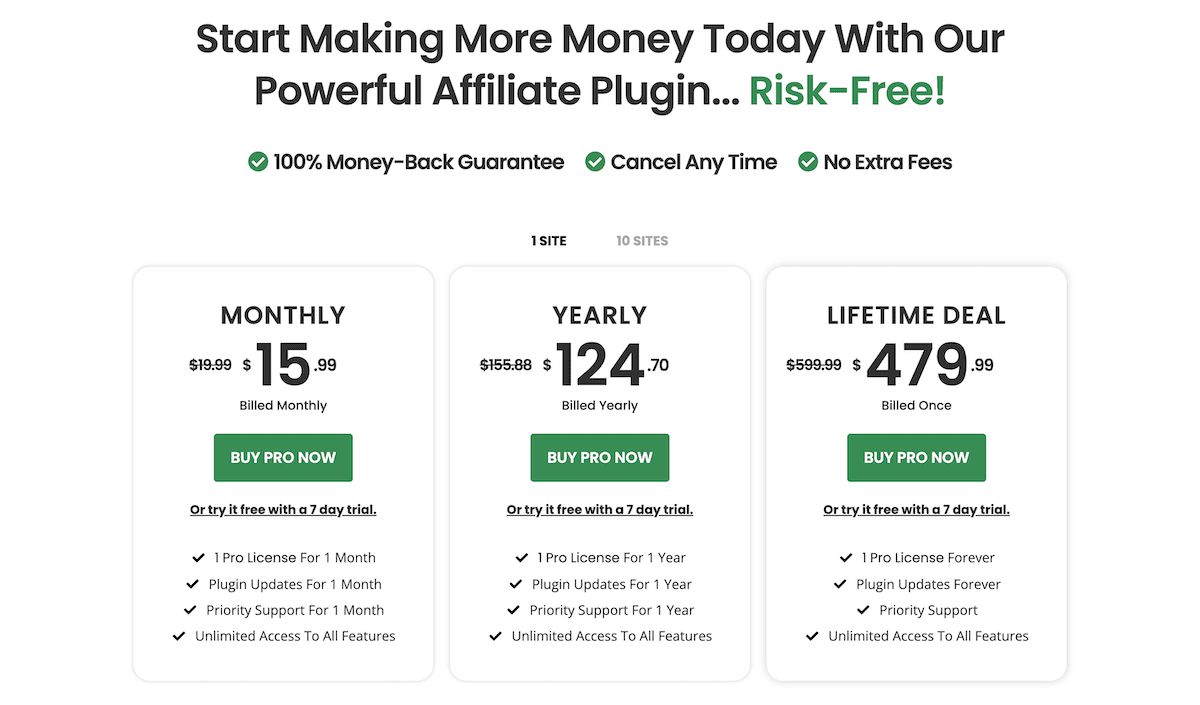 The Coupon Affiliates pricing page.