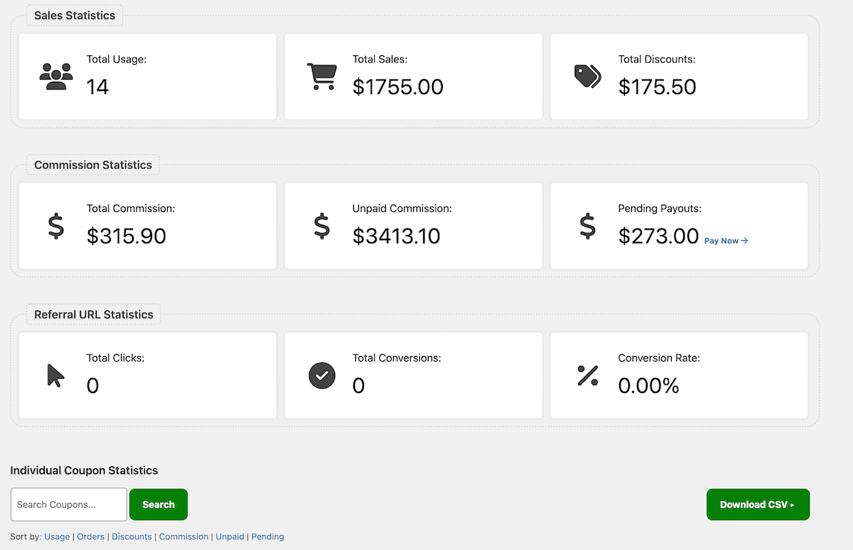 Full report analytics within Coupon Affiliates.