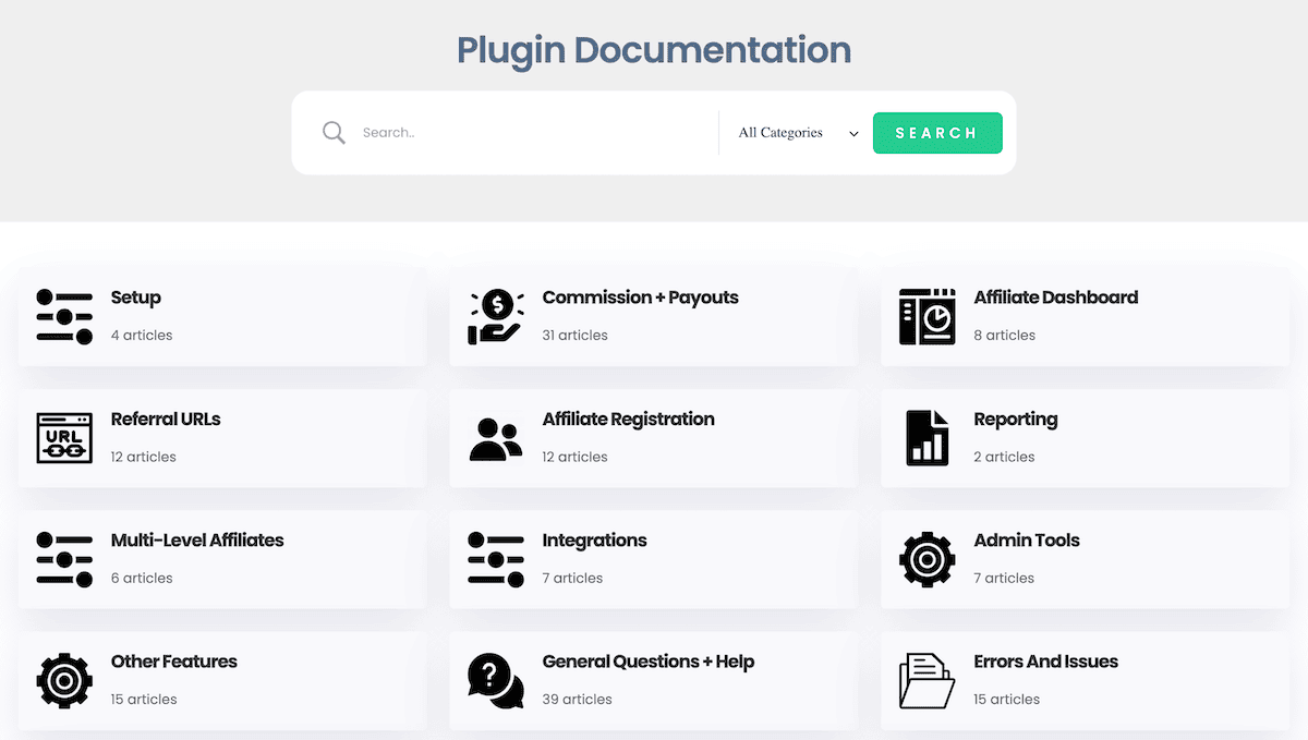 The documentation pages for Coupon Affiliates.