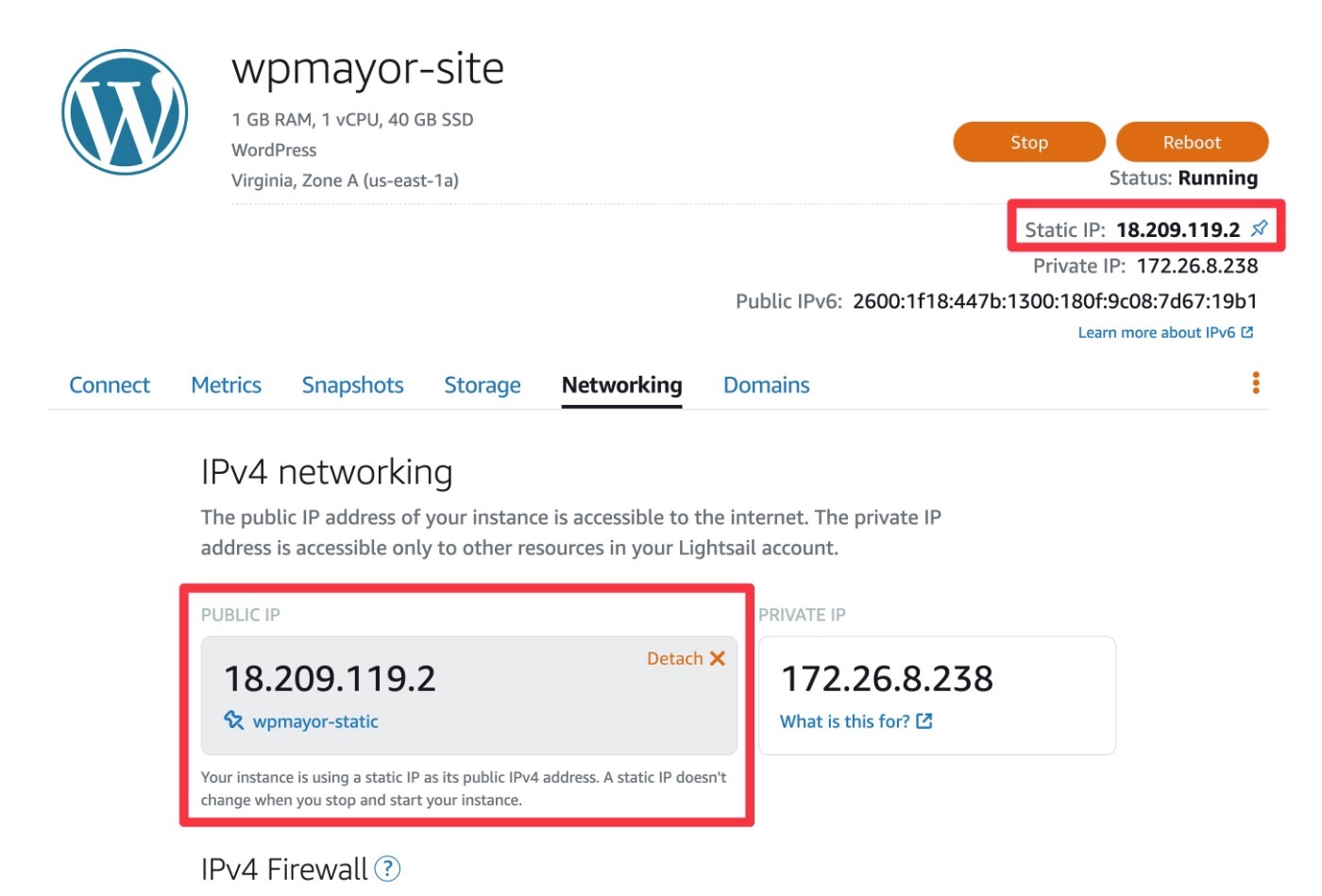 Instance using static IP