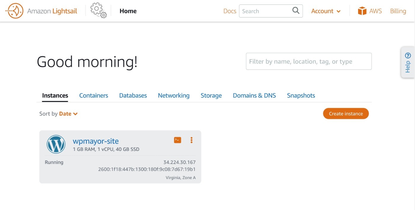 Instance dashboard