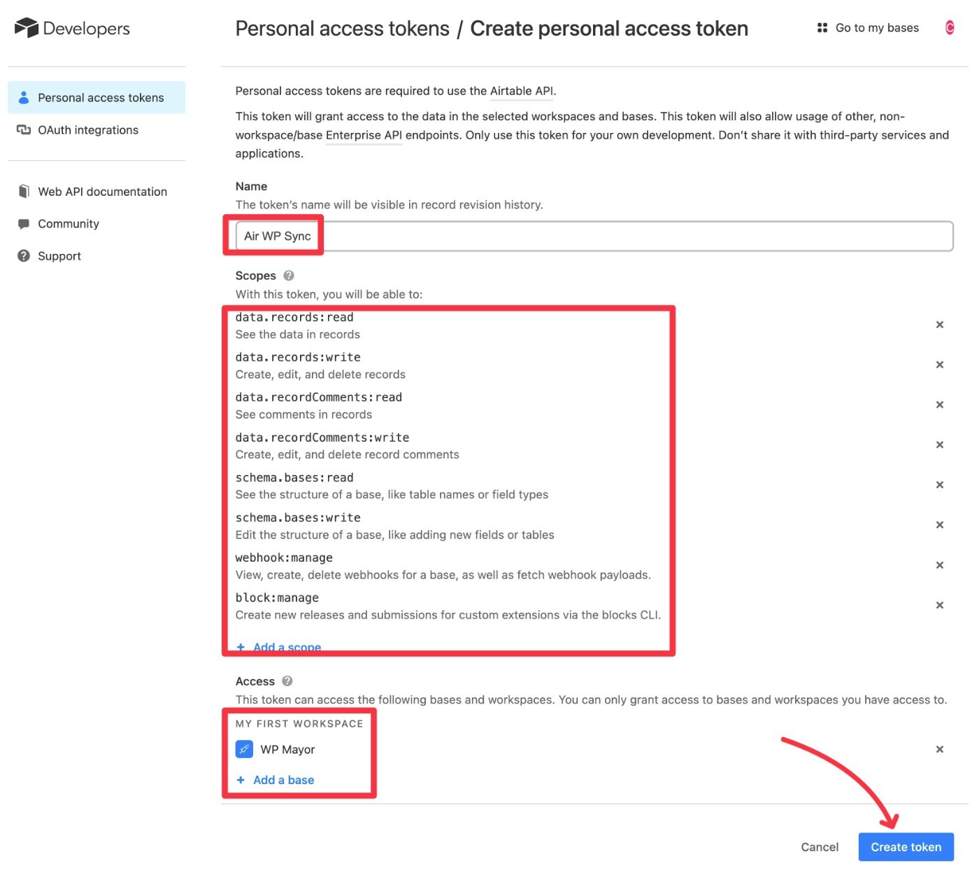 Access token settings