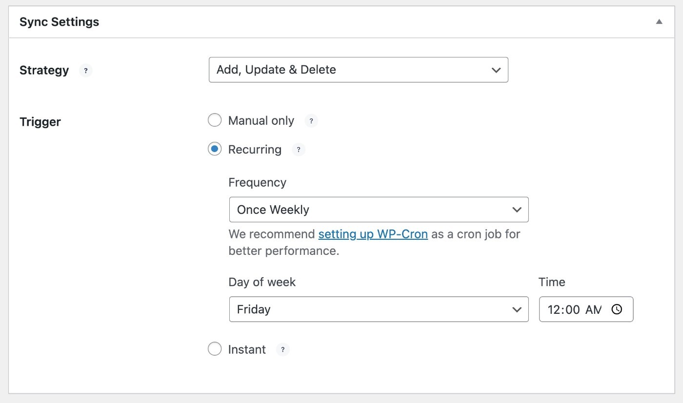 Sync settings
