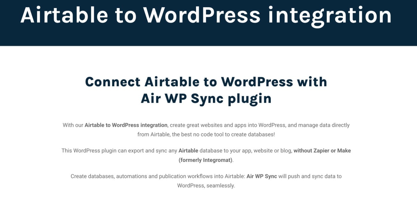 Air WP Sync Airtable WordPress plugin