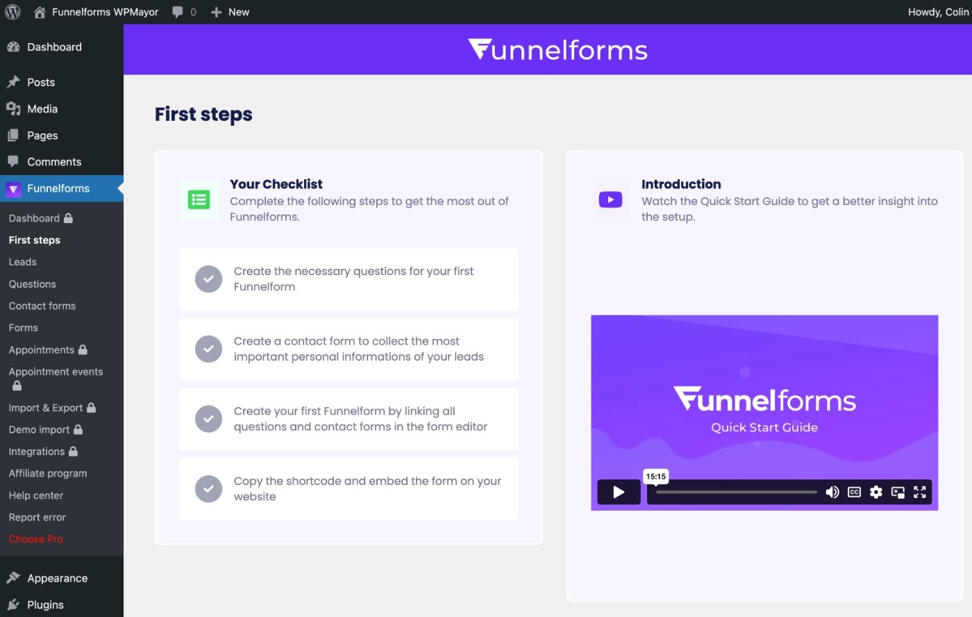 Welcome interface