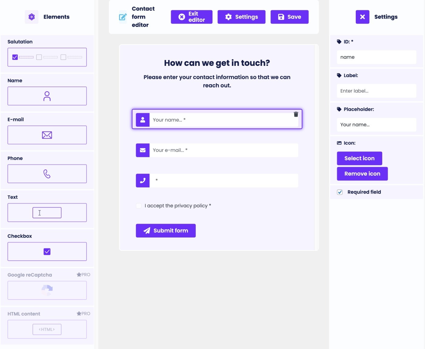 Create contact form