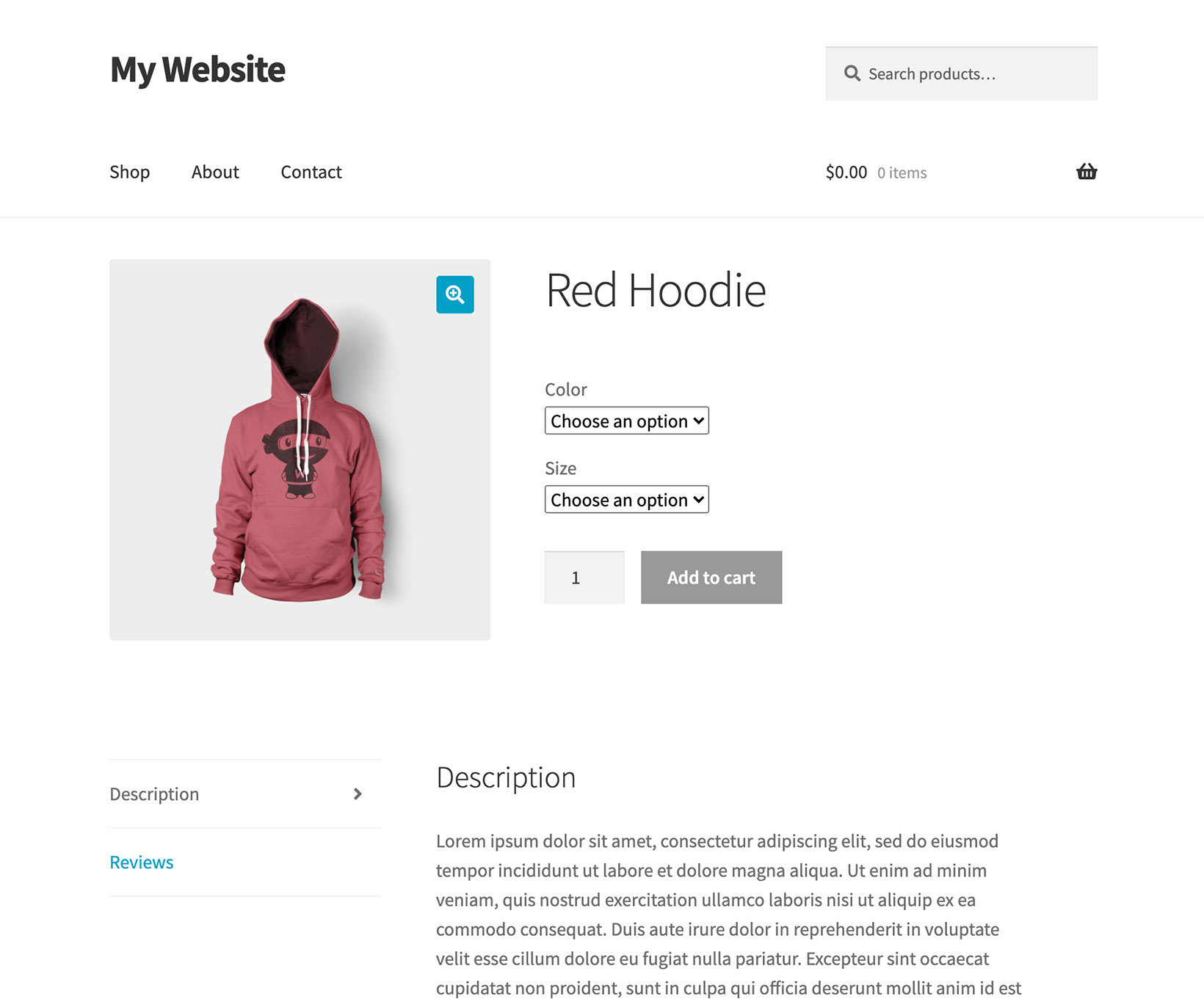 Example of no price shown on a WooCommerce product with variations