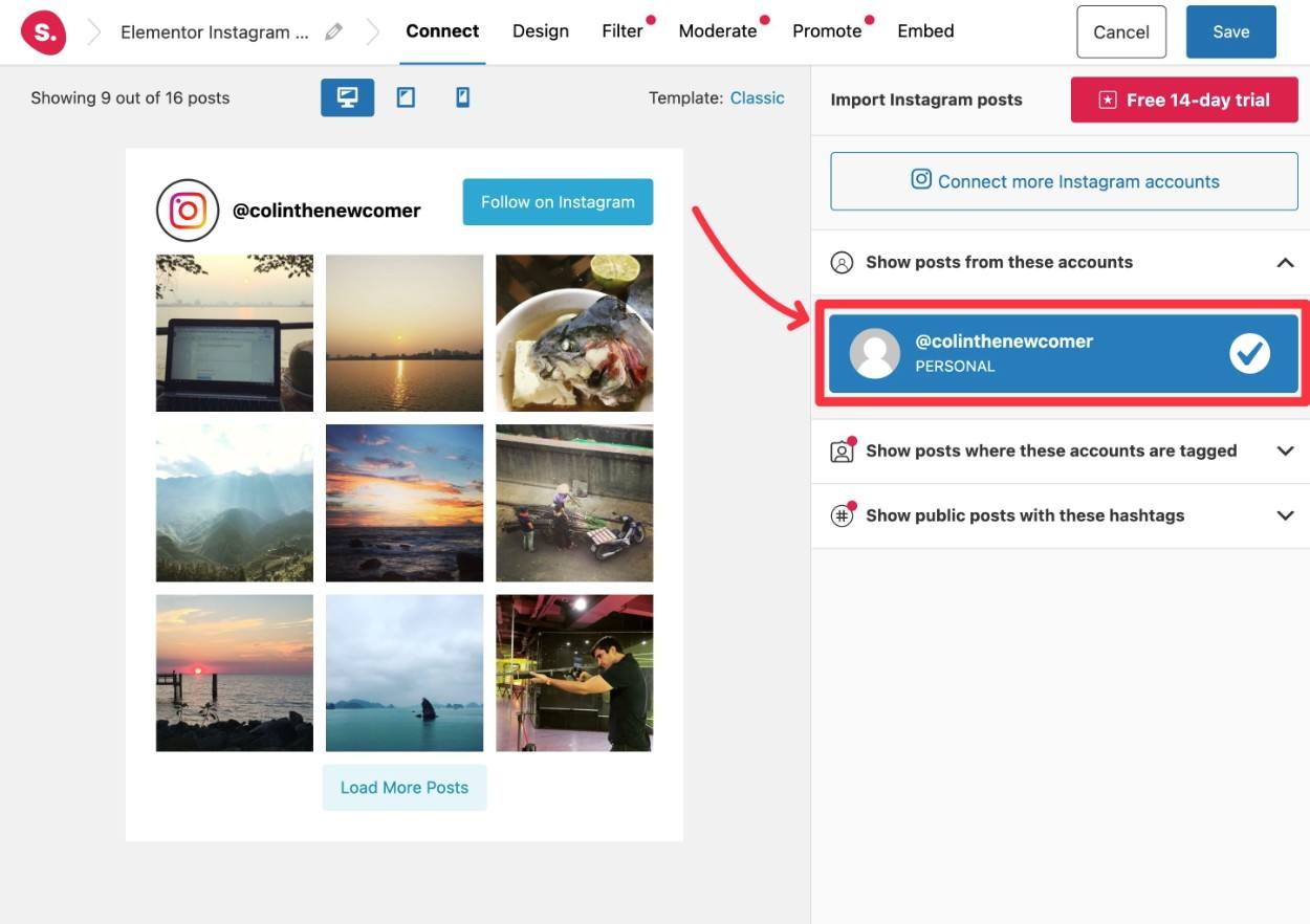 Choose Instagram account