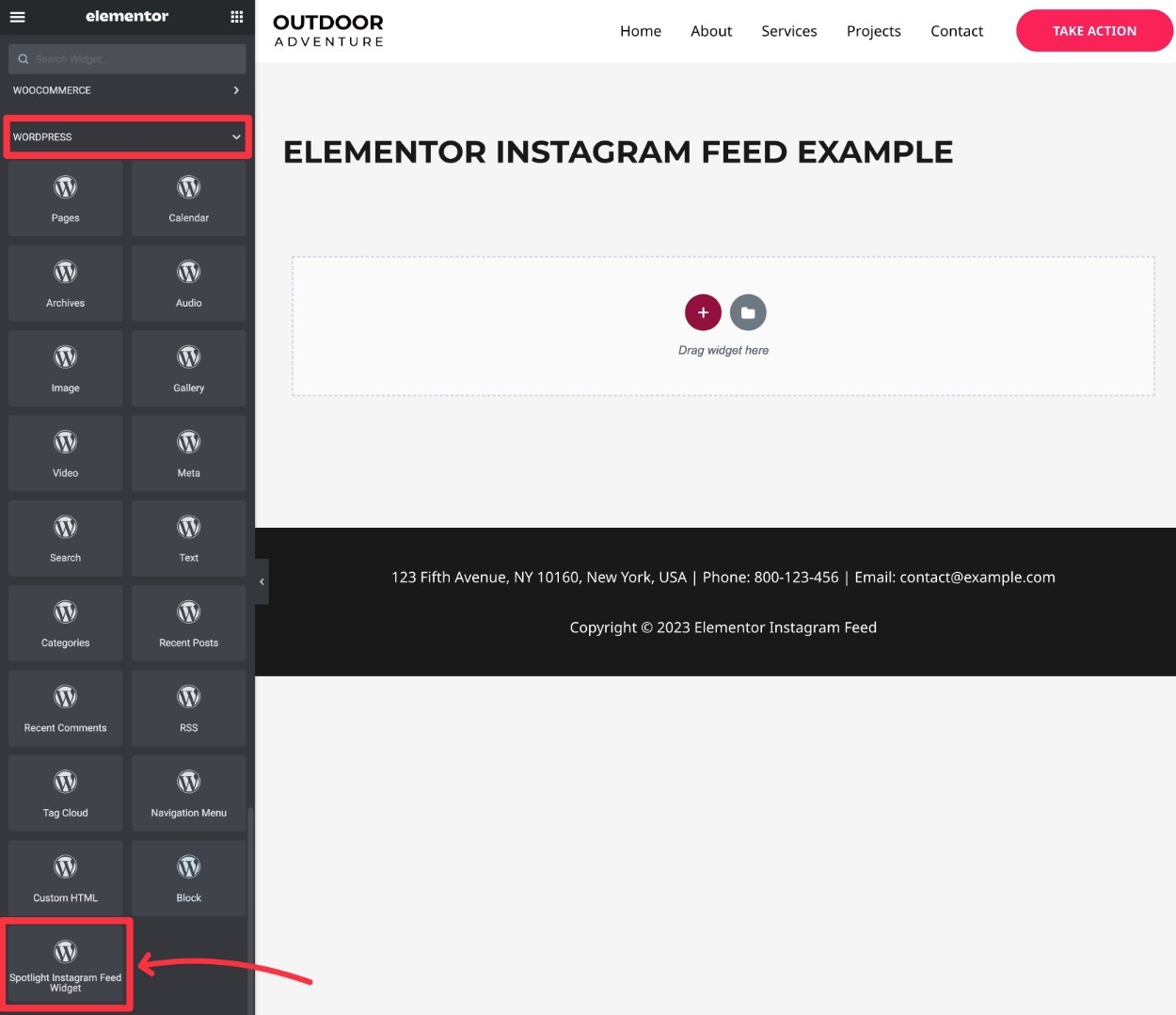The regular WordPress Instagram widget in Elemenotr