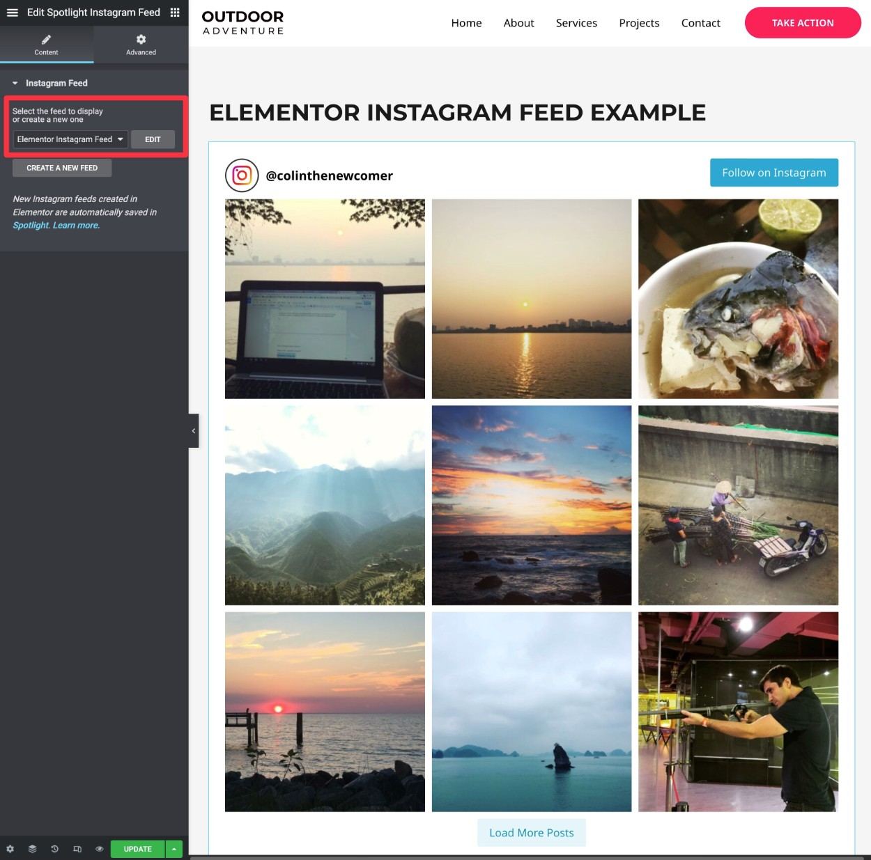 Elementor Instagram feed widget