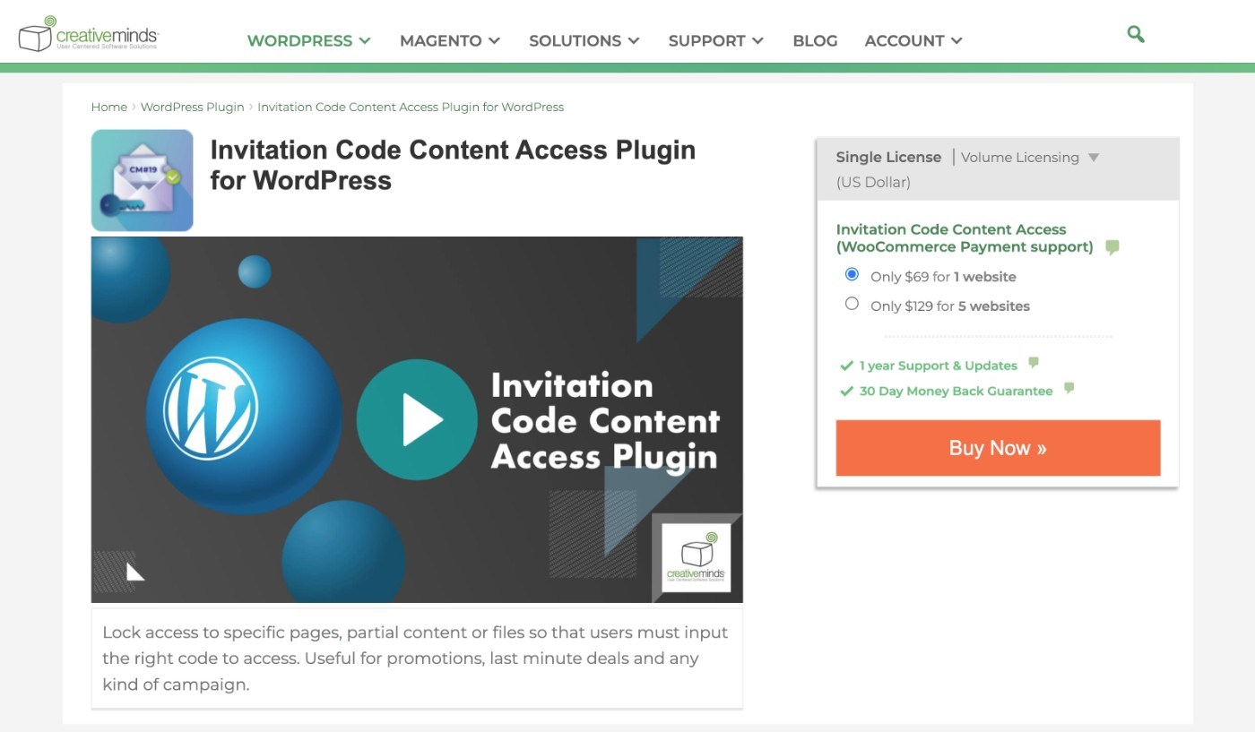 Invitation Code Content Access plugin