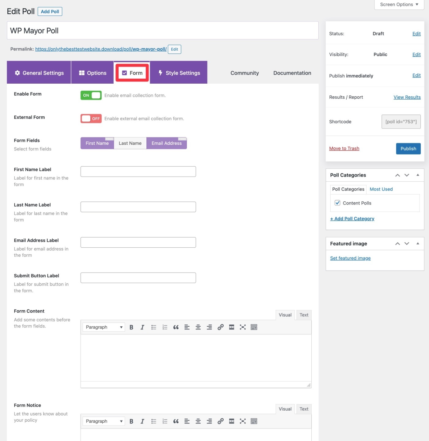 Form options