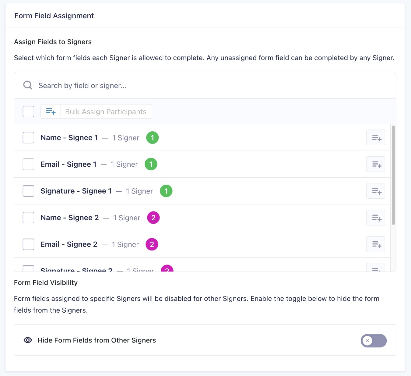 Assign fields to signers