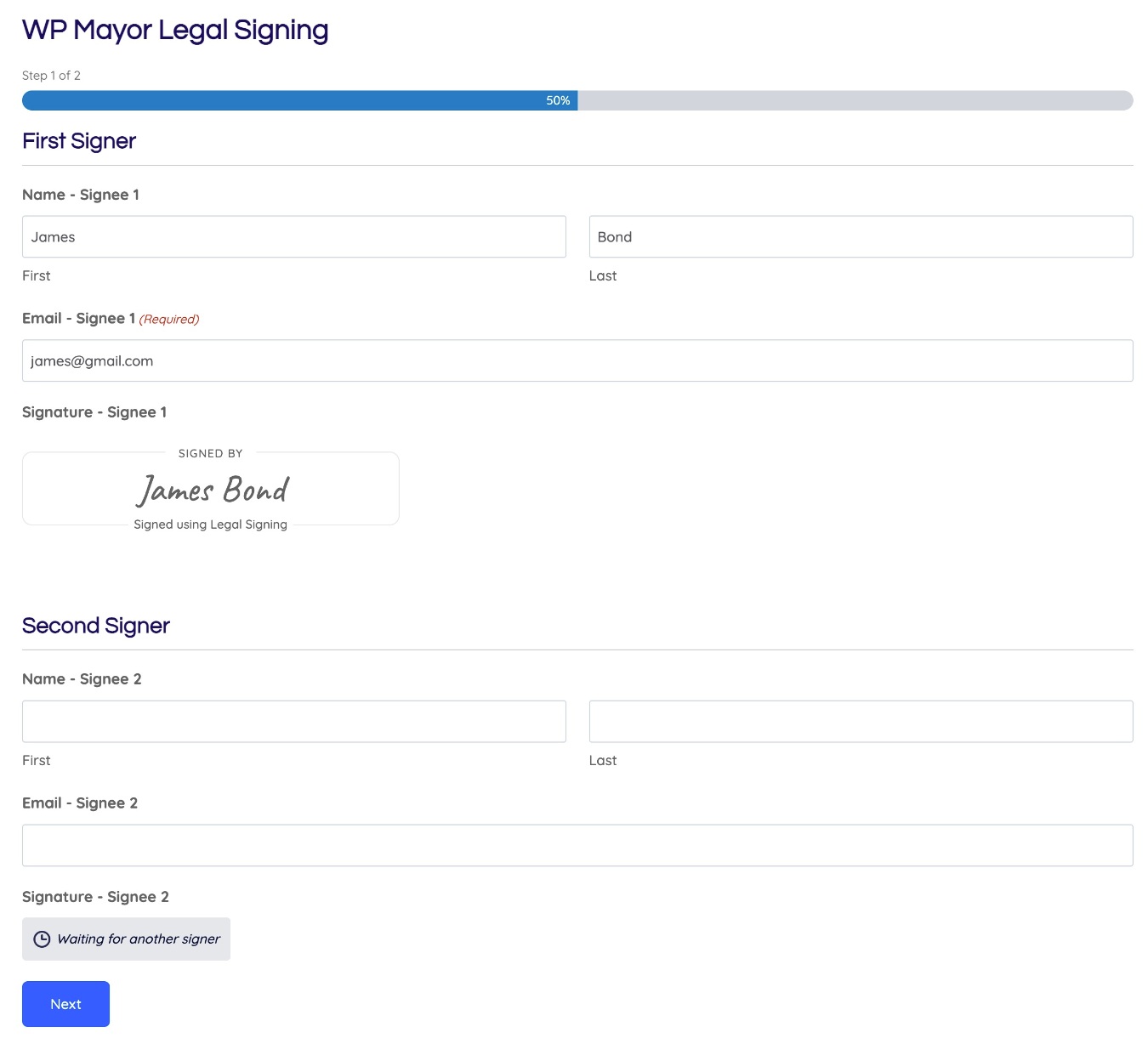 Signing the first page
