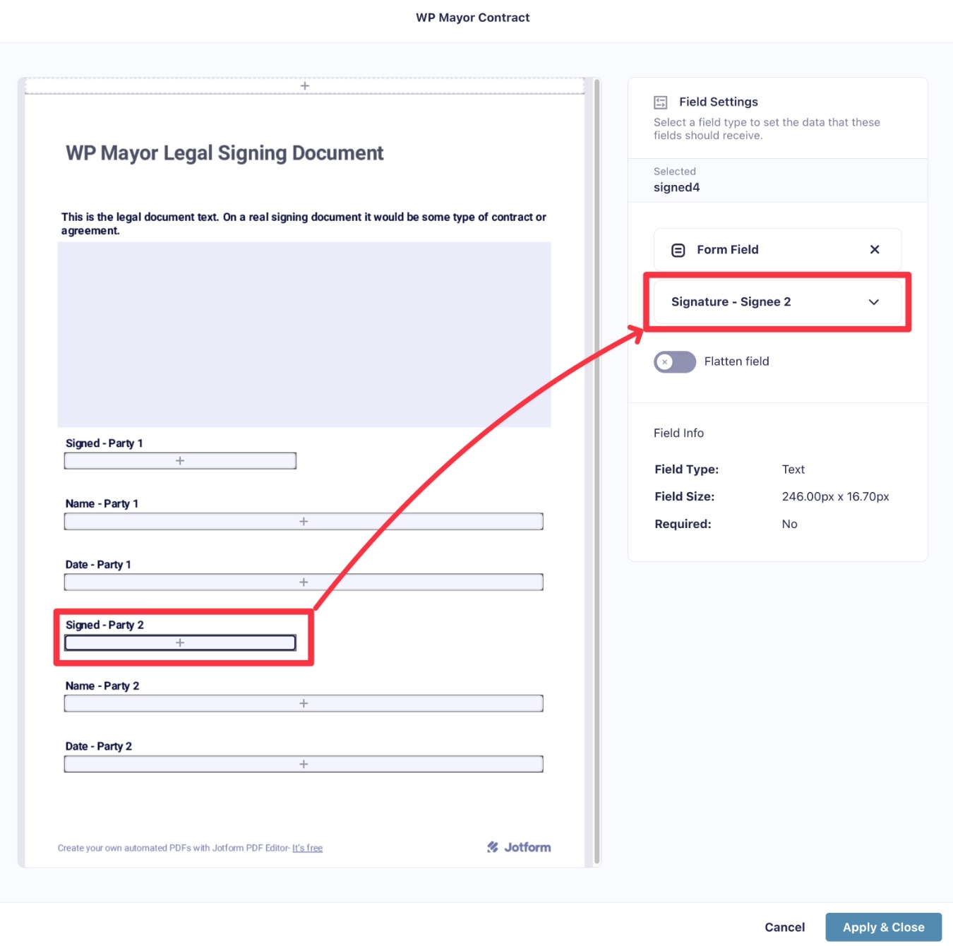 Map fields to PDF