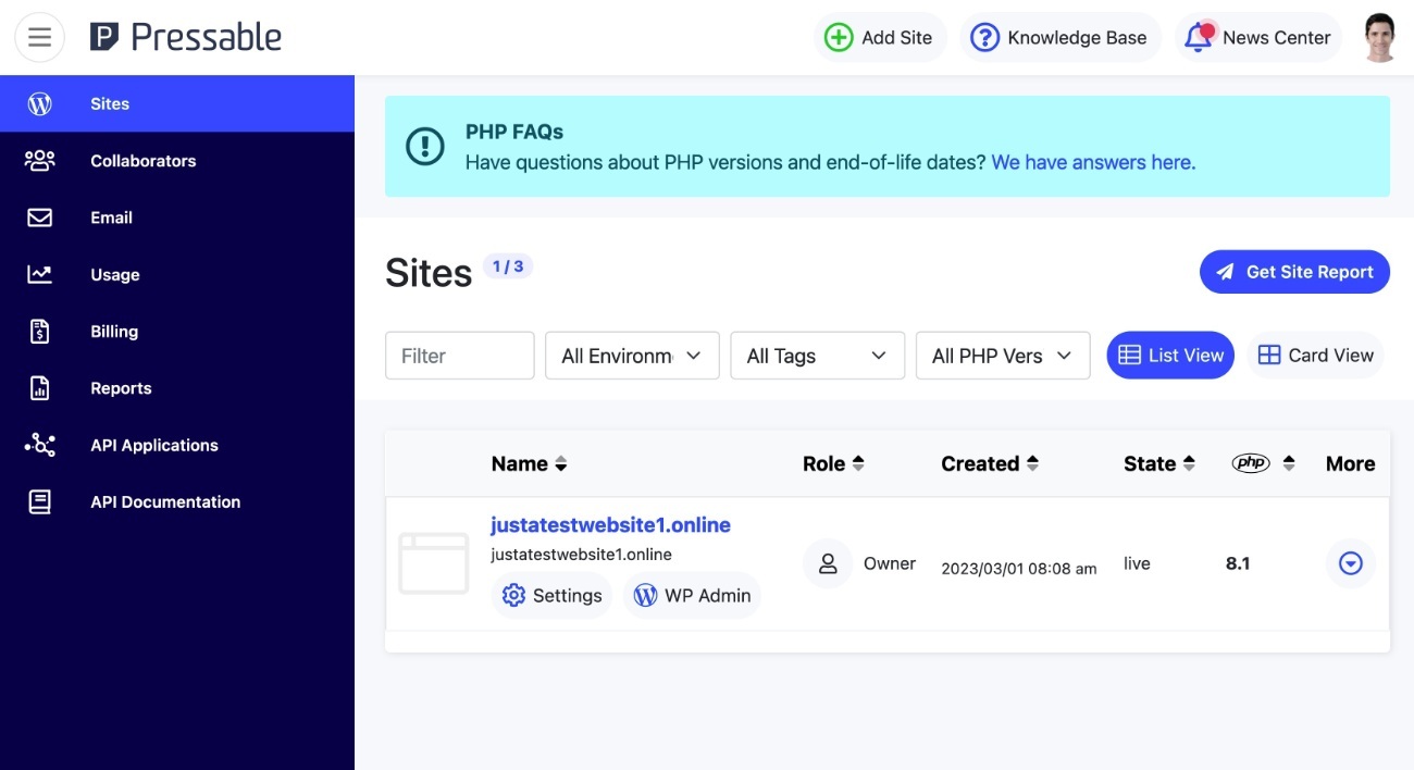 Pressable site list