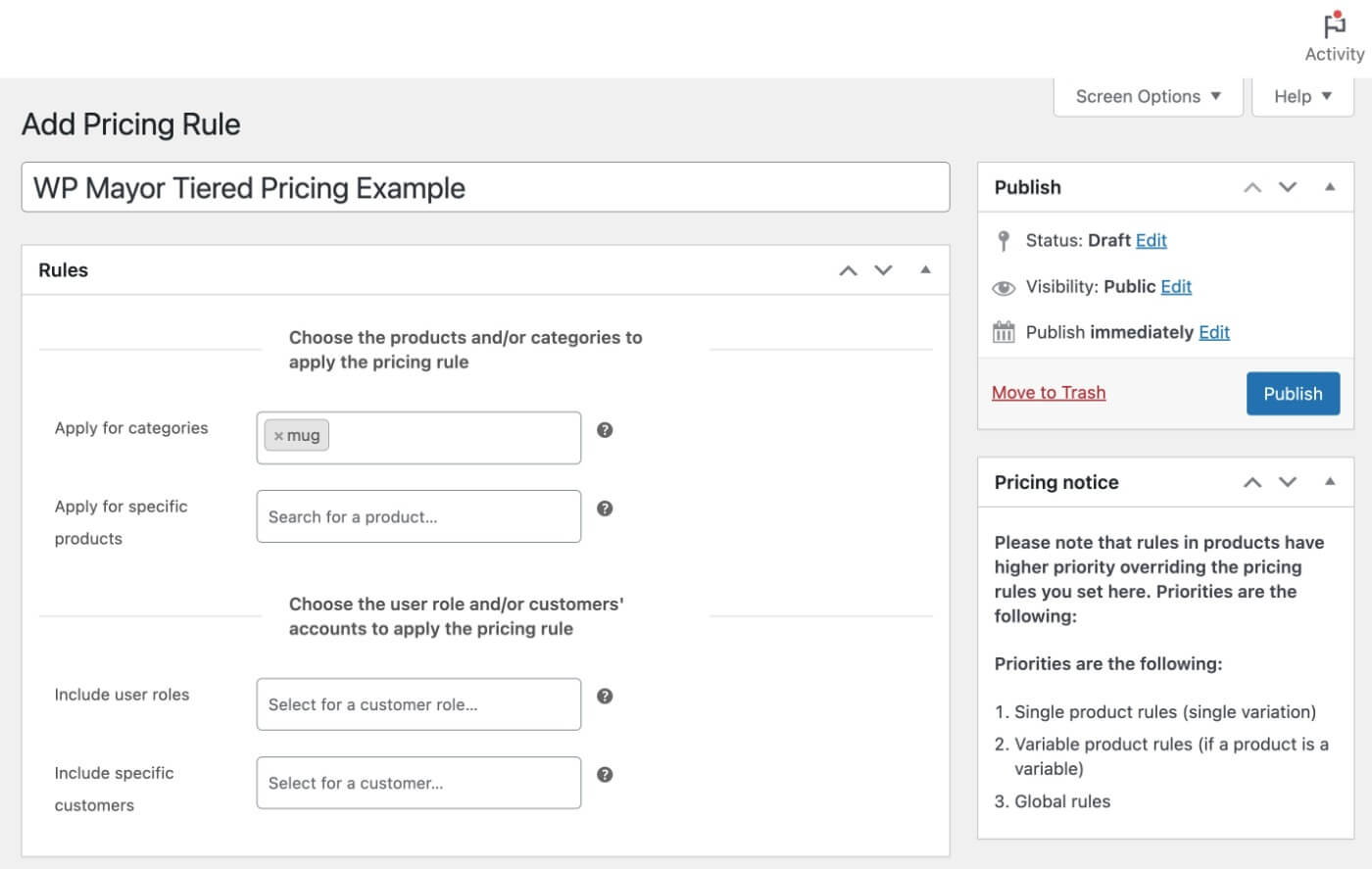 Global pricing rules
