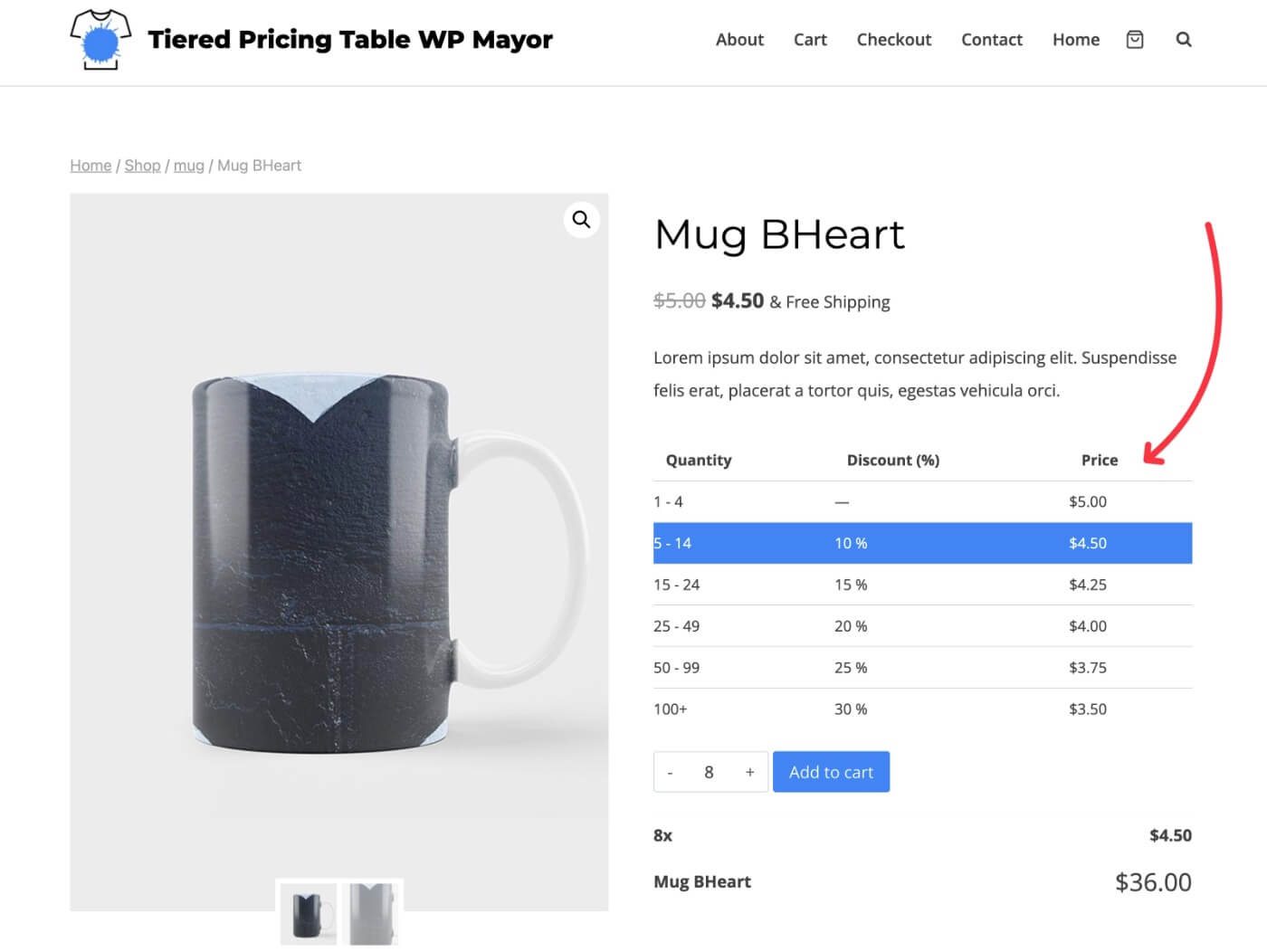 tiered pricing for WooCommerce example