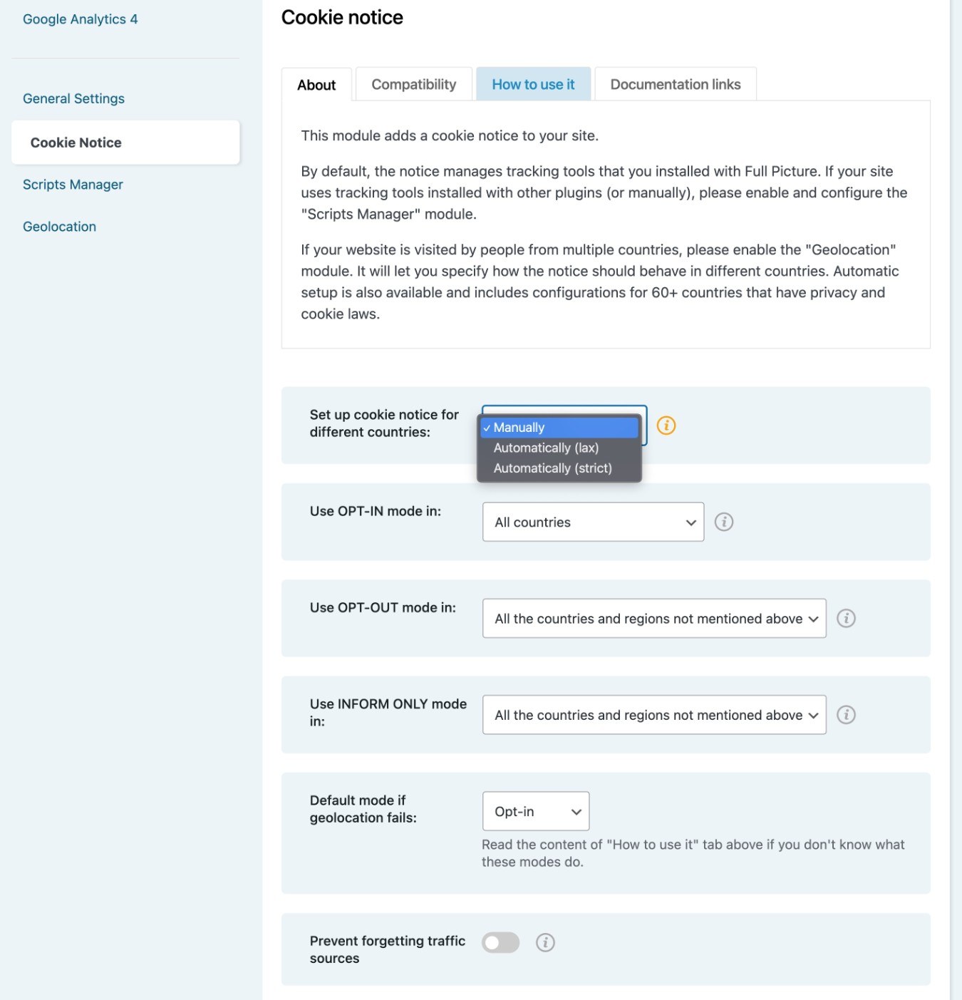 Cookie consent notice settings