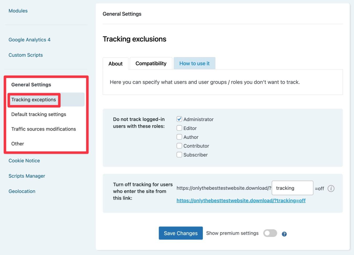 Tracking exceptions