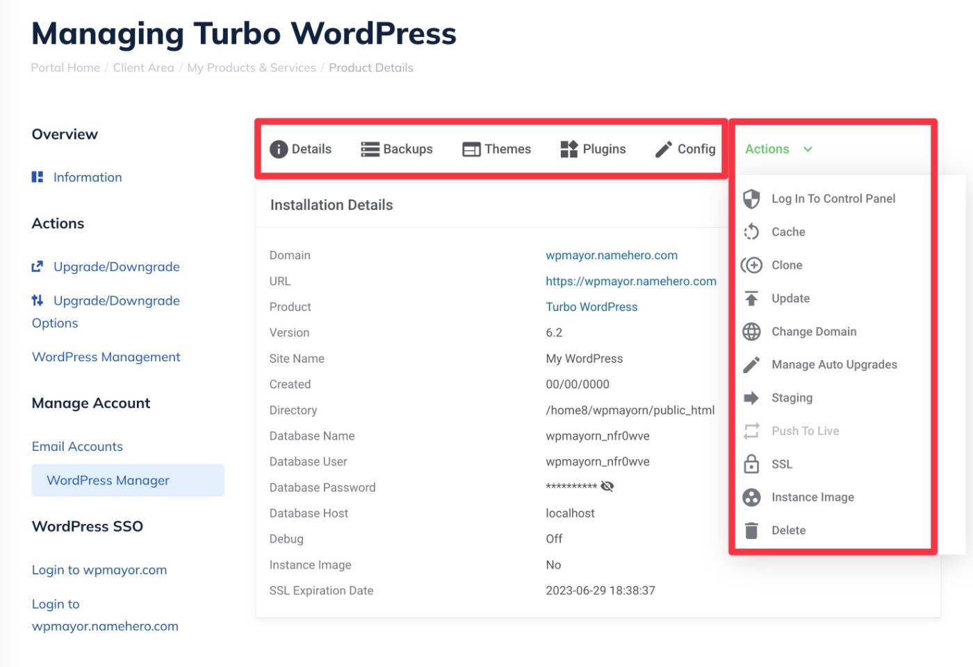 WordPress dashboard