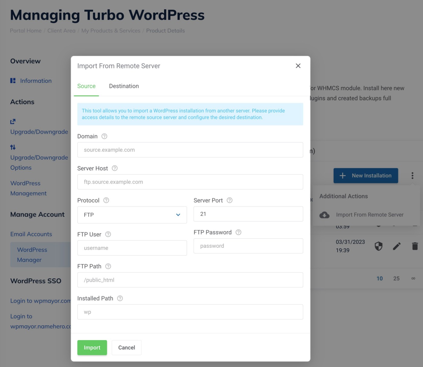 Import remote WordPress site