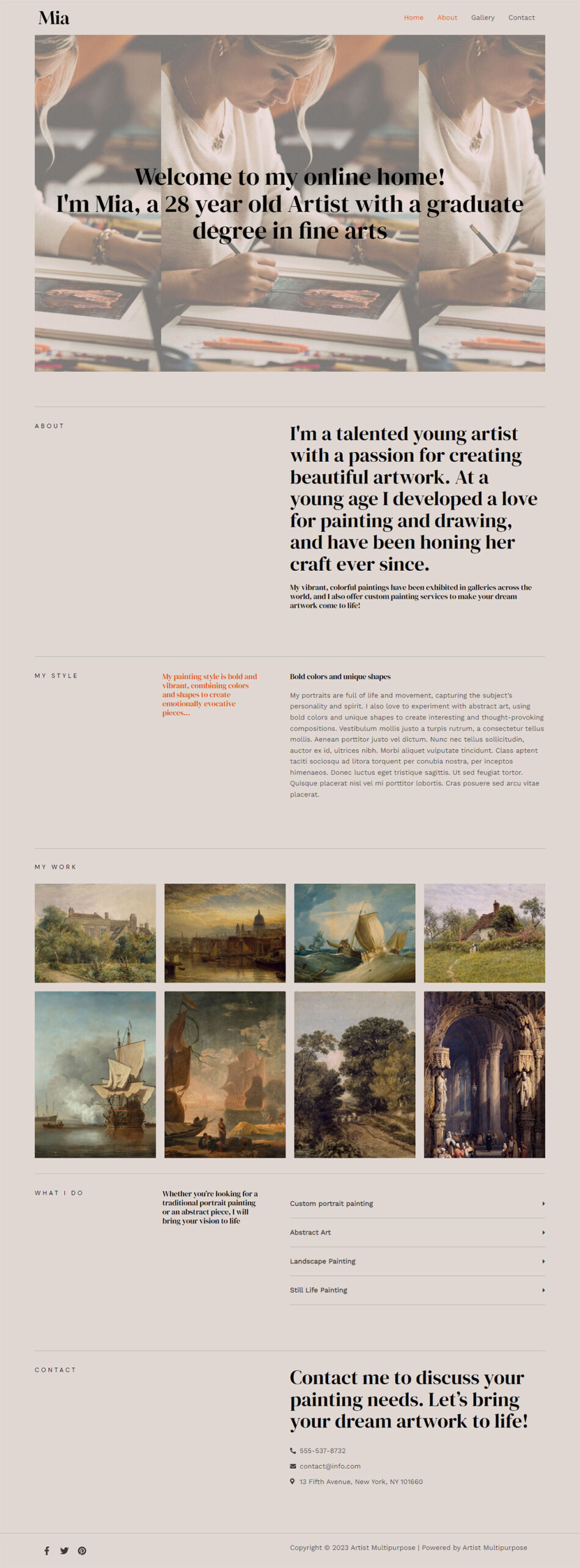 Artist One-Page Astra Theme