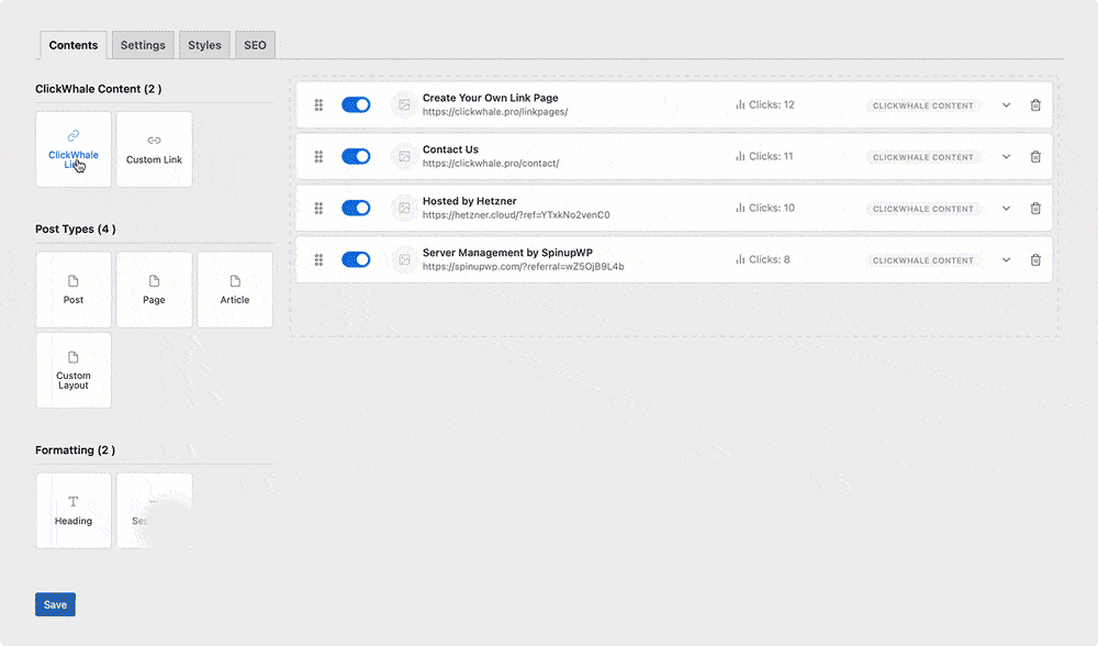 ClickWhales link building page