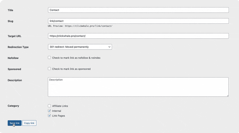 Using ClickWhale to create pretty links