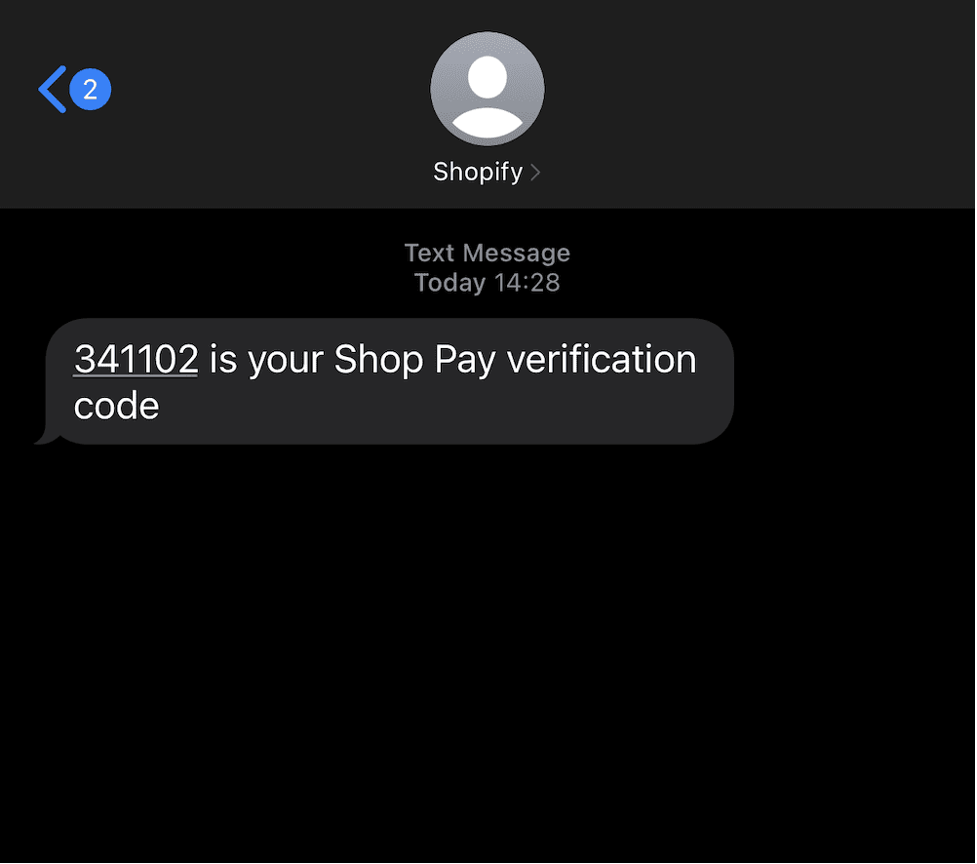 An SMS displaying a two-factor code to authenticate a login