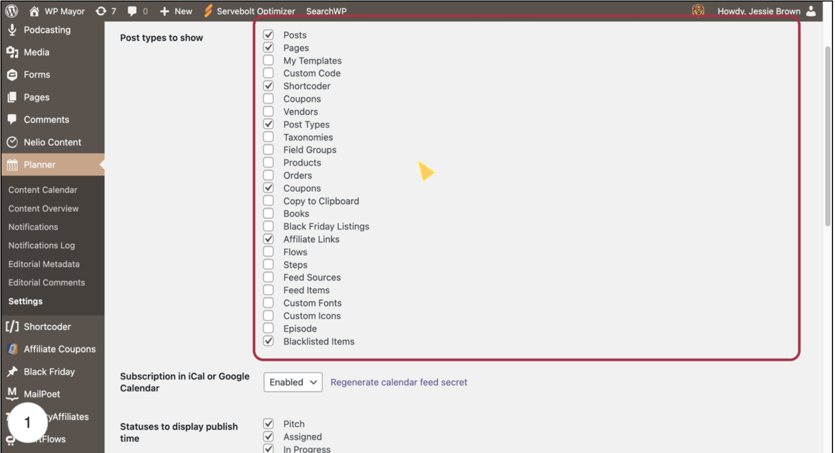 PublishPress select post types to show on Content Calendar