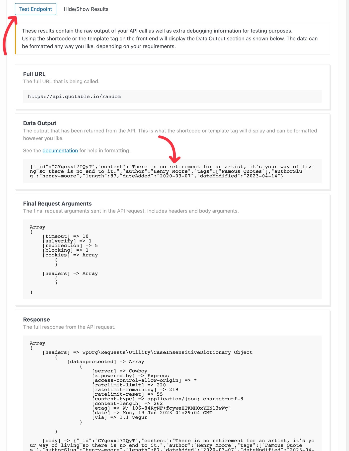 API data output