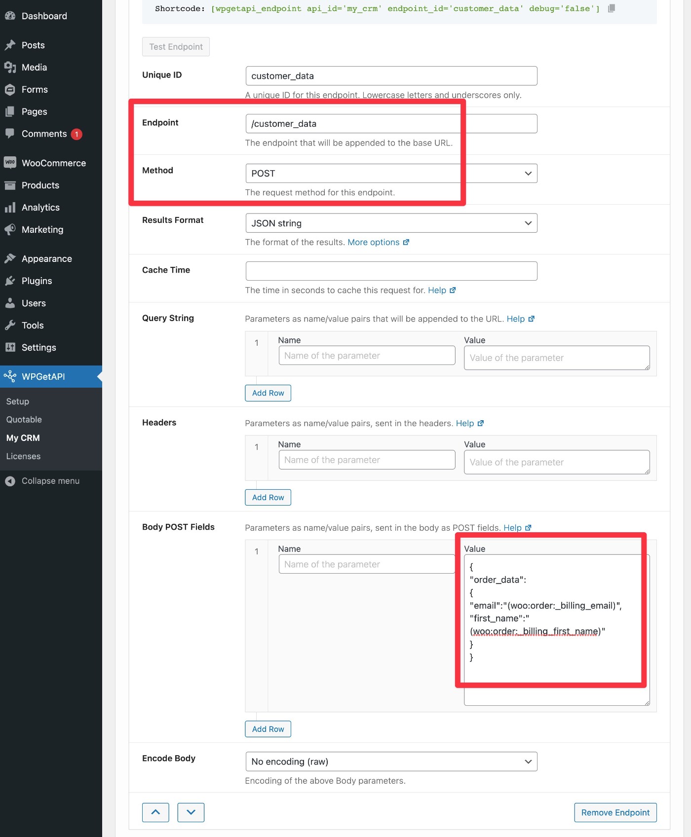 Sending data to API