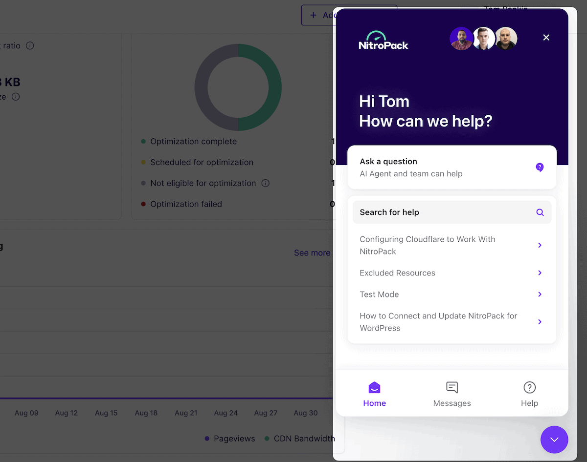 The Live Chat window within NitroPack.