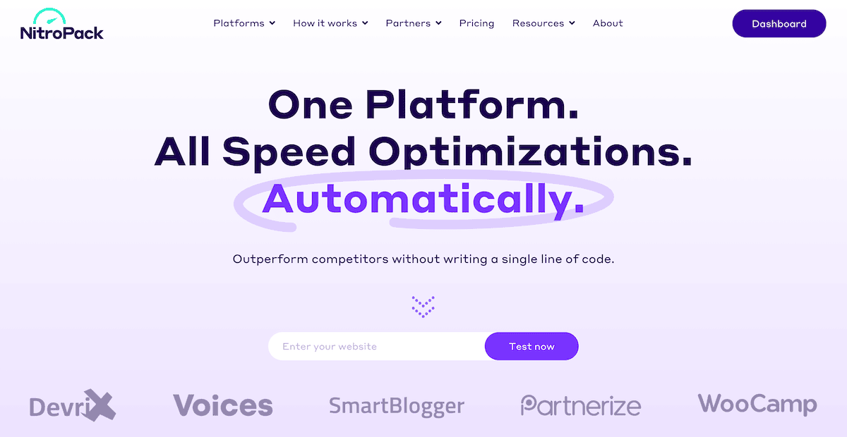 The NitroPack home page.